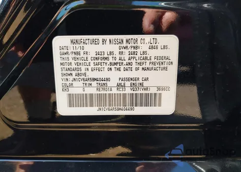 2011 Infiniti G37X z USA, uszkodzony, nr VIN JN1CV6AR5BM404490